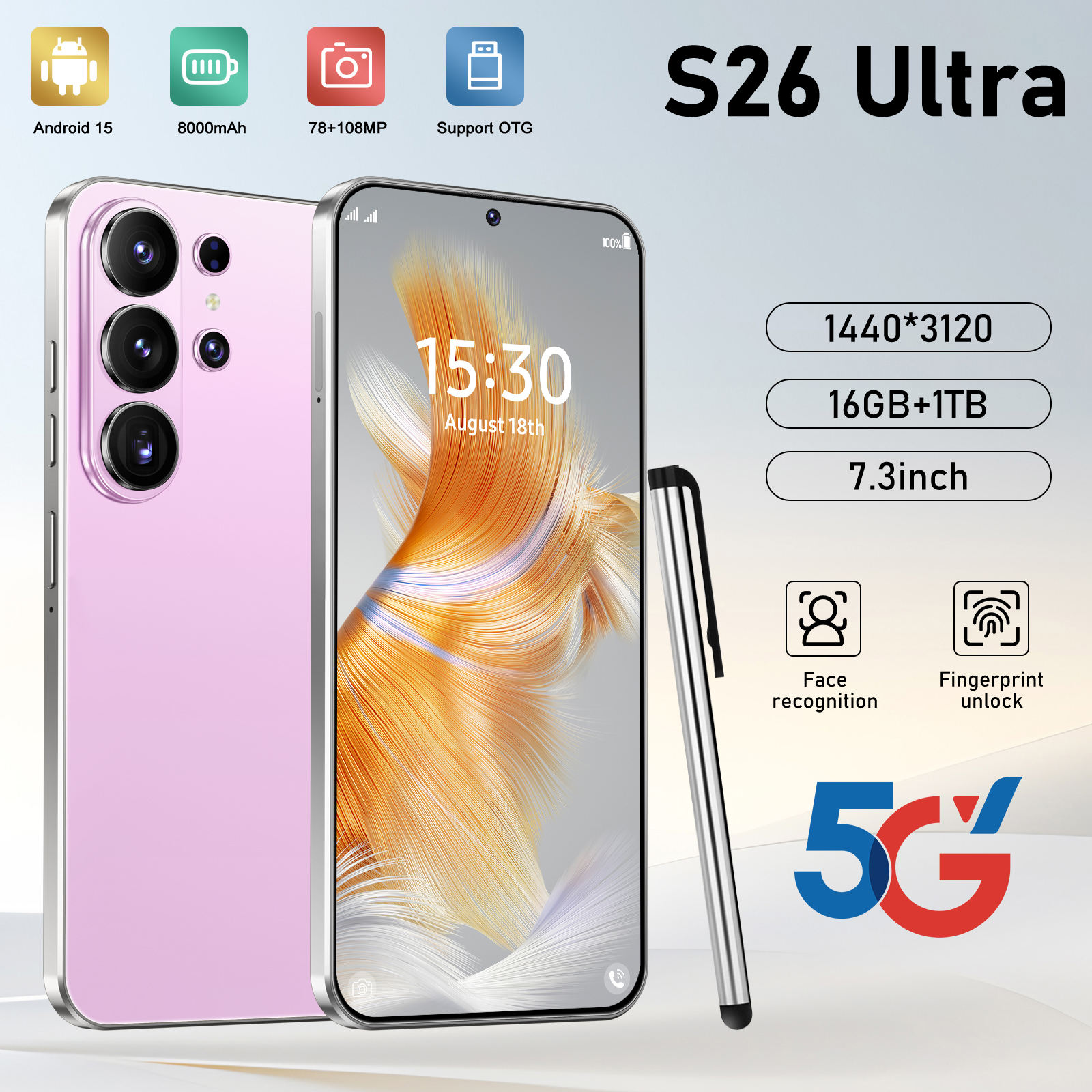S26 Ultra 7-Inch 16GB+1TB Smartphone Original 5G HD Smart Phone with Decacore CPU Unlocked Dual Card New Mobile Phone